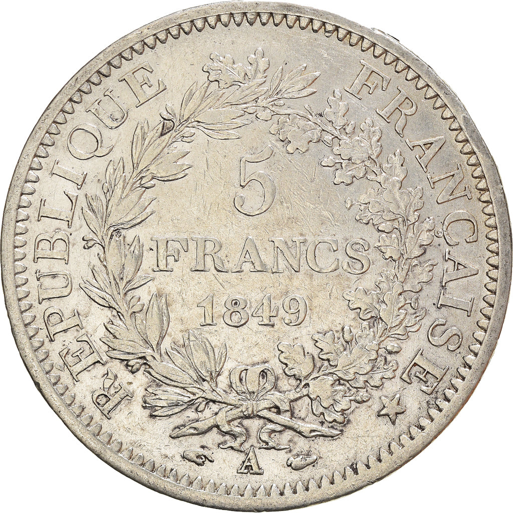 Moeda, França, Hercule, 5 Francs, 1849, Paris, EF(40-45), Prata, KM:756.1