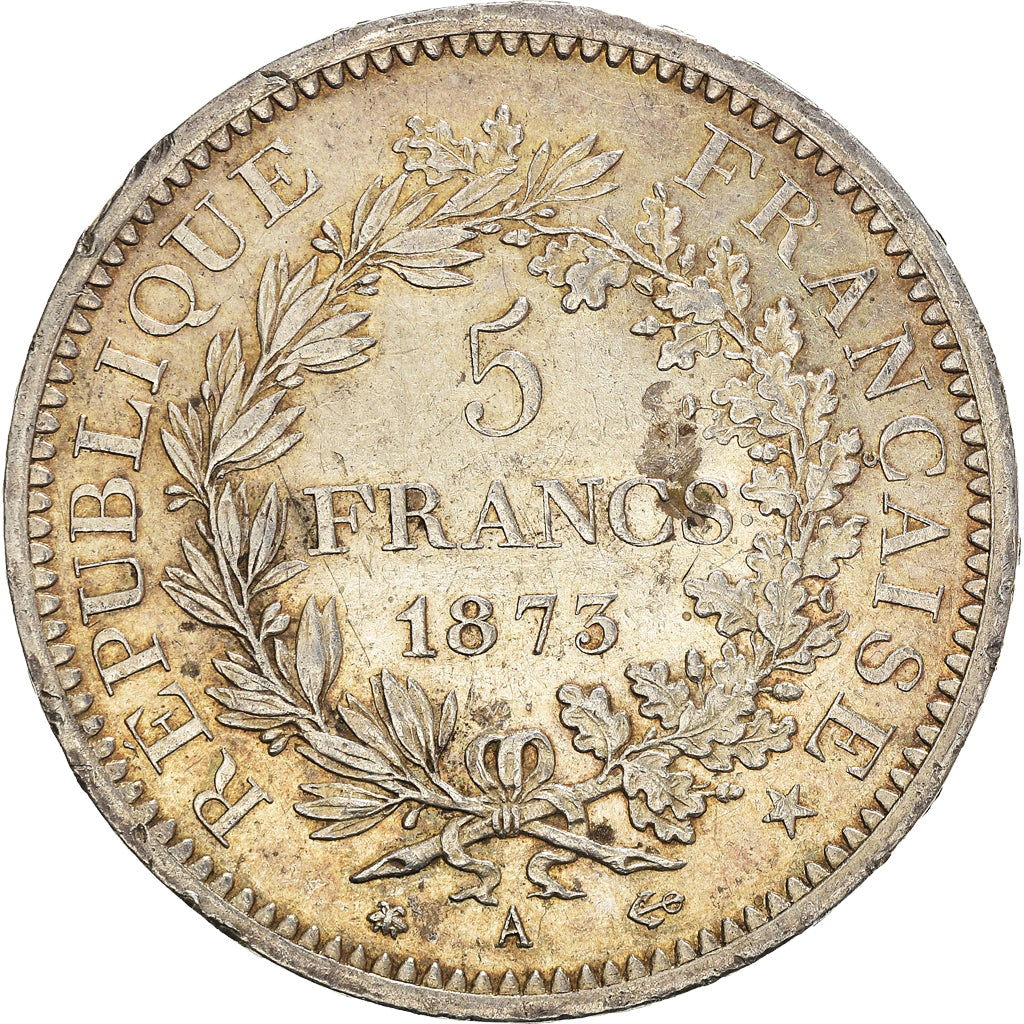 Moneda, Francia, Hercule, 5 Francs, 1873, Paris, MBC+, Plata, KM:820.1