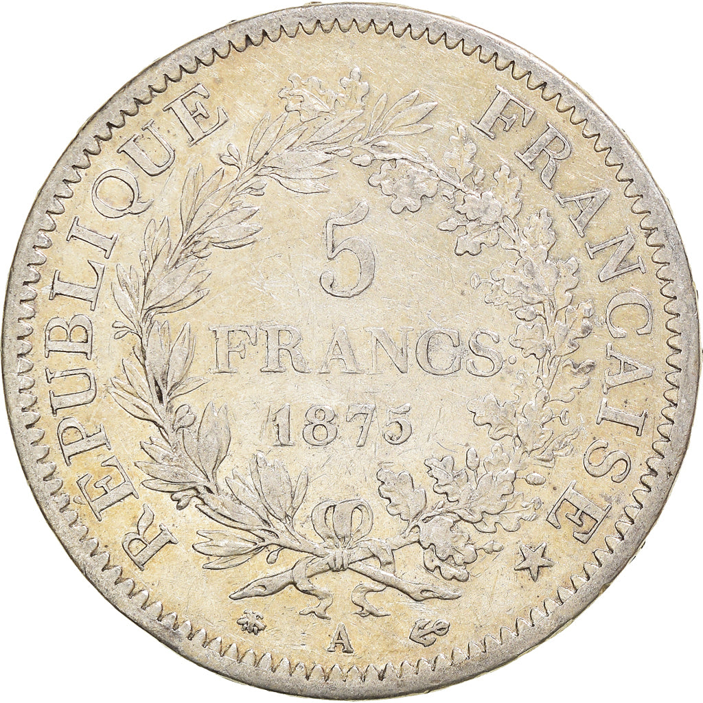 Moneda, Francia, Hercule, 5 Francs, 1875, Paris, BC+, Plata, KM:820.1