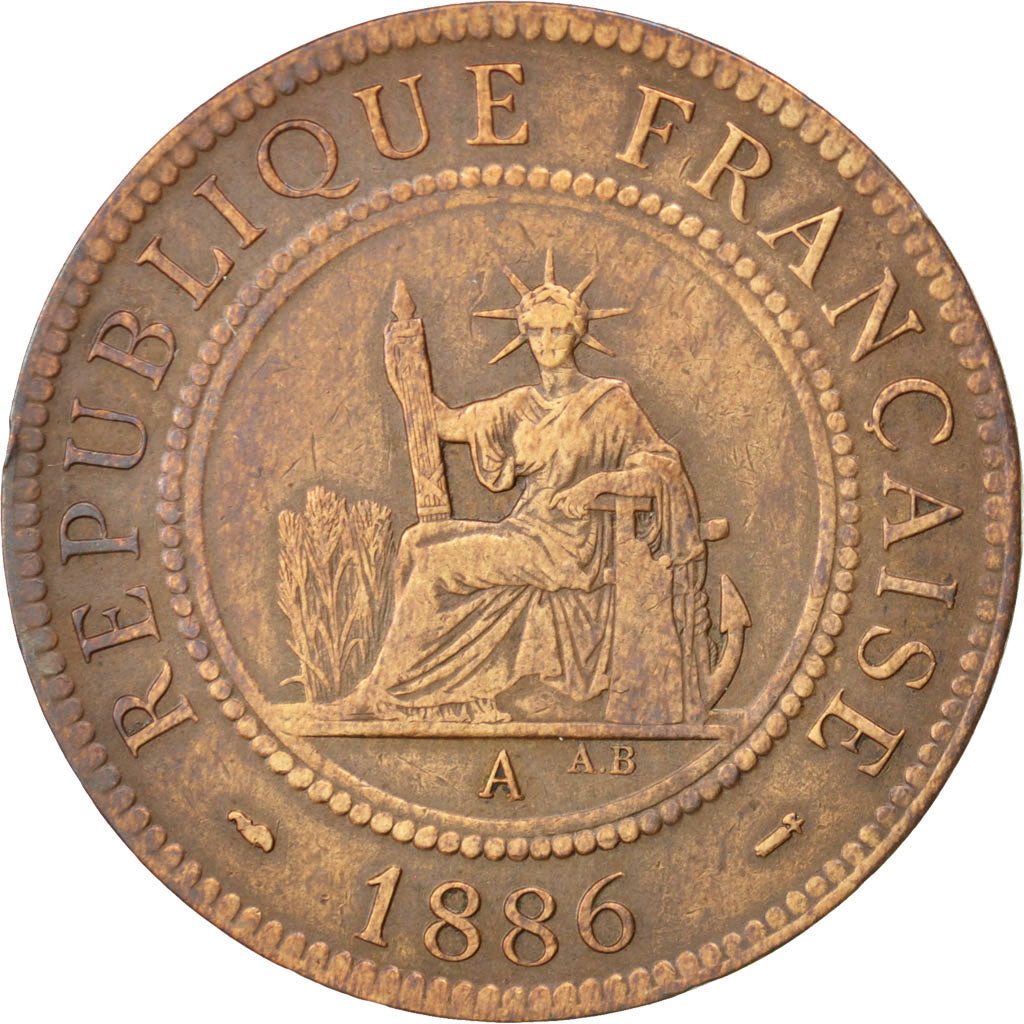 FRENCH INDO-CHINA, Cent, 1886, Paris, KM #1, VF(30-35), Bronze, 31, Lecompte...
