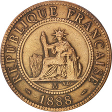 FRENCH INDO-CHINA, Cent, 1888, Paris, KM #1, VF(30-35), Bronze, 31, Lecompte...