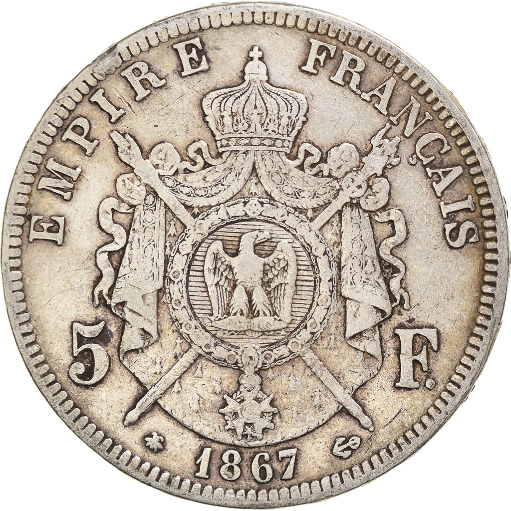 Coin, France, Napoleon III, 5 Francs, 1867, Paris, VF(20-25), Silver, KM:799.1