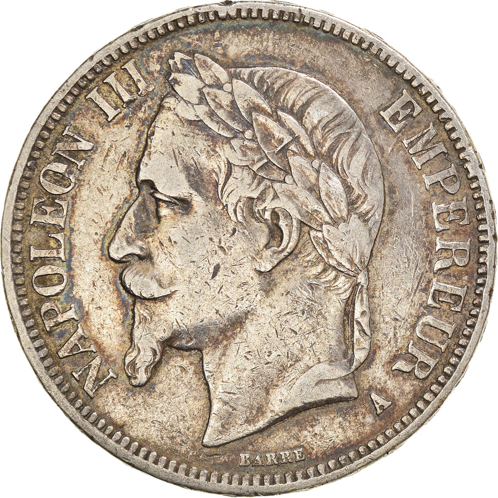 Munten, Frankrijk, Napoleon III, 5 Francs, 1867, Paris, FR, Zilver, KM:799.1