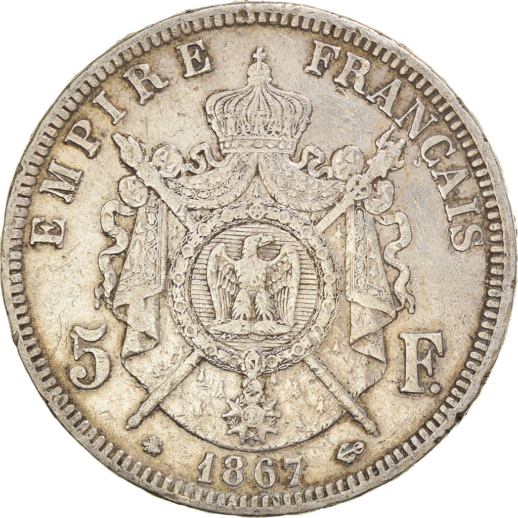 Munten, Frankrijk, Napoleon III, 5 Francs, 1867, Paris, FR, Zilver, KM:799.1