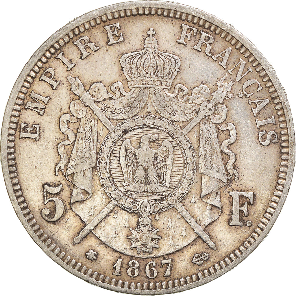 Coin, France, Napoleon III, 5 Francs, 1867, Paris, VF(30-35), Silver, KM:799.1