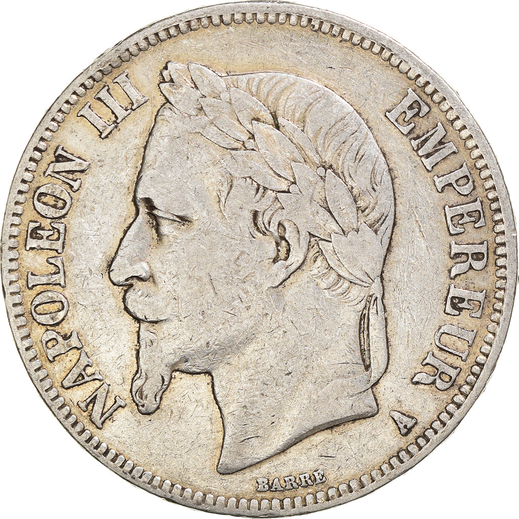 Moneta, Francia, Napoleon III, 5 Francs, 1868, Paris, MB, Argento, KM:799.1
