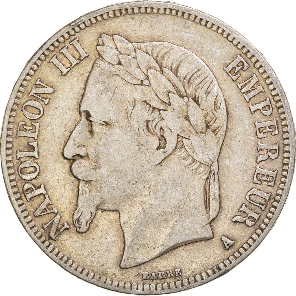 Moneta, Francia, Napoleon III, 5 Francs, 1868, Paris, MB+, Argento, KM:799.1