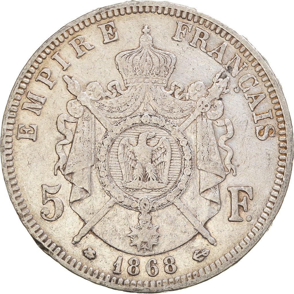 Moneta, Francja, Napoleon III, 5 Francs, 1868, Paris, VF(30-35), Srebro