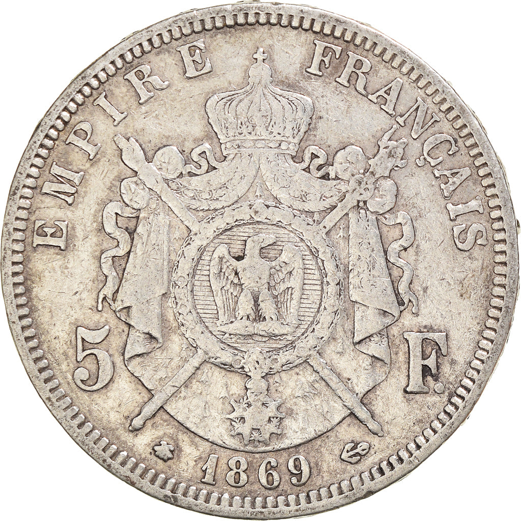 Munten, Frankrijk, Napoleon III, 5 Francs, 1869, Paris, FR, Zilver, KM:799.1