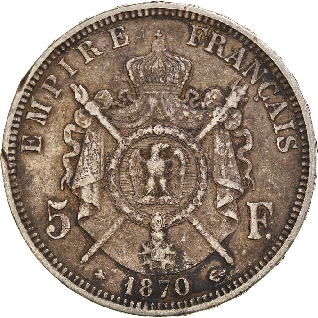 Munten, Frankrijk, Napoleon III, 5 Francs, 1870, Paris, FR, Zilver, KM:799.1