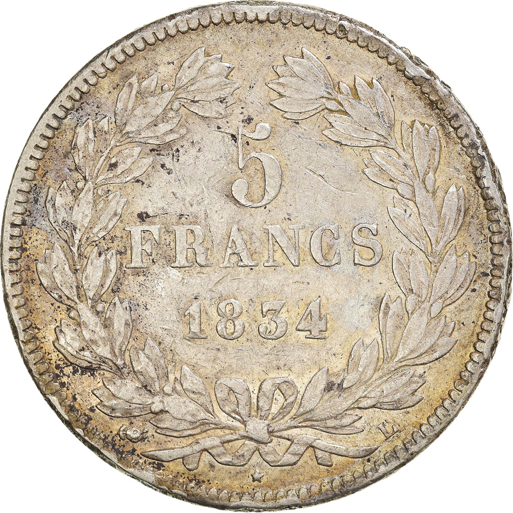 Coin, France, Louis-Philippe, 5 Francs, 1834, Bayonne, VF(30-35), Silver