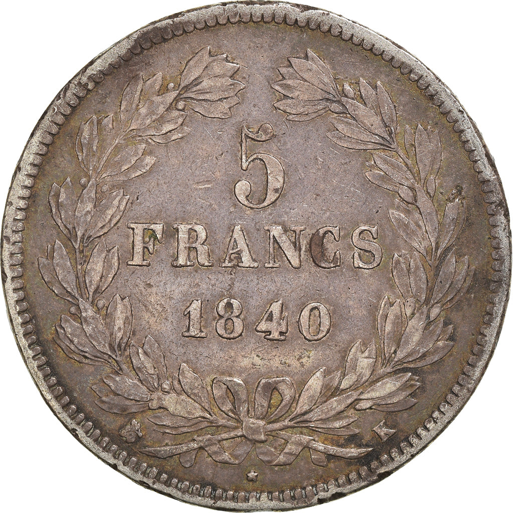 Moneta, Francia, Louis-Philippe, 5 Francs, 1840, Bordeaux, MB+, Argento