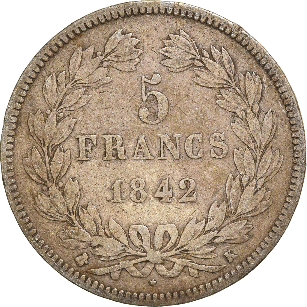 Monnaie, France, Louis-Philippe, 5 Francs, 1842, Bordeaux, TB, Argent