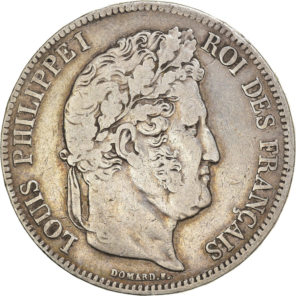 Moneta, Francia, Louis-Philippe, 5 Francs, 1838, Marseille, MB+, Argento