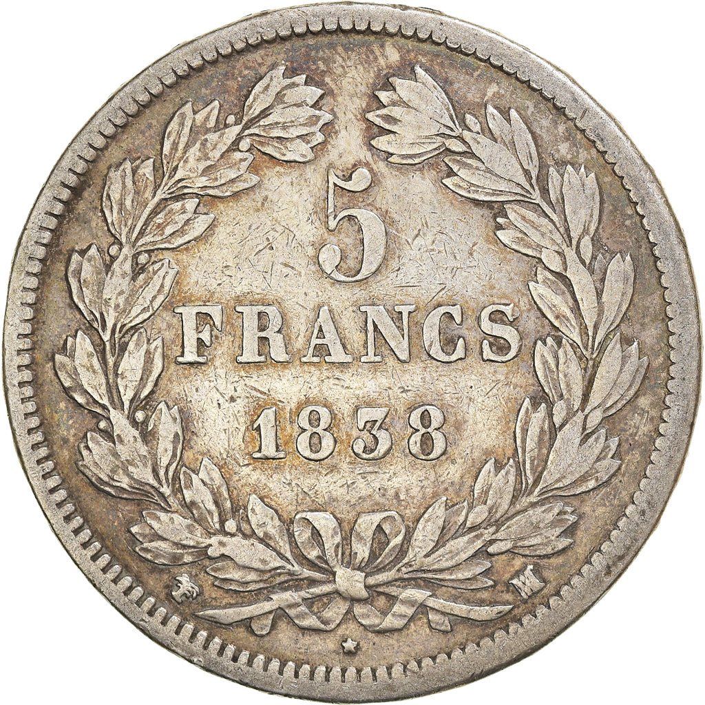 Moneta, Francia, Louis-Philippe, 5 Francs, 1838, Marseille, MB+, Argento
