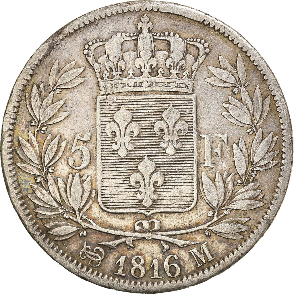 Munten, Frankrijk, Louis XVIII, 5 Francs, 1816, Toulouse, FR+, Zilver, KM:711.9