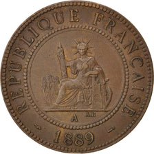 FRENCH INDO-CHINA, Cent, 1889, Paris, KM #1, EF(40-45), Bronze, 31, Lecompte...
