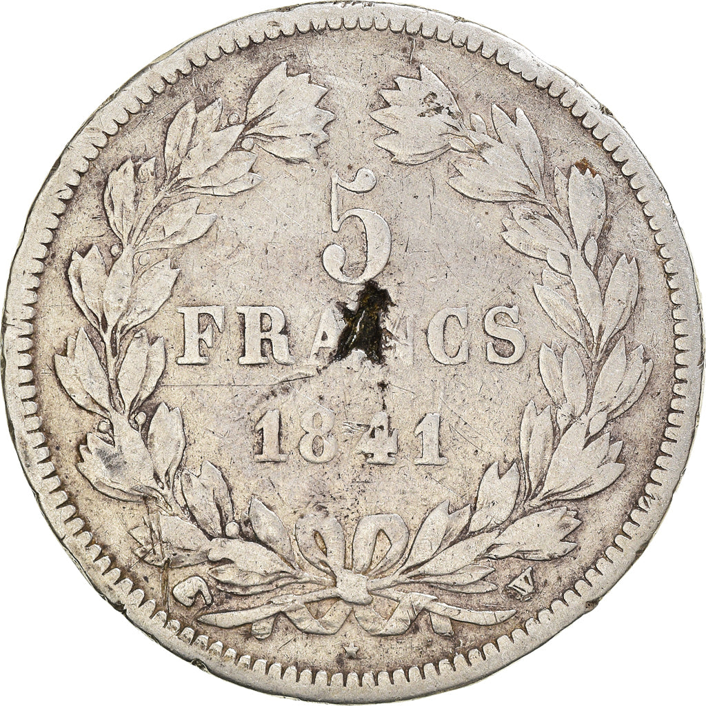 Moneda, Francia, Louis-Philippe, 5 Francs, 1841, Lille, BC+, Plata, KM:749.13