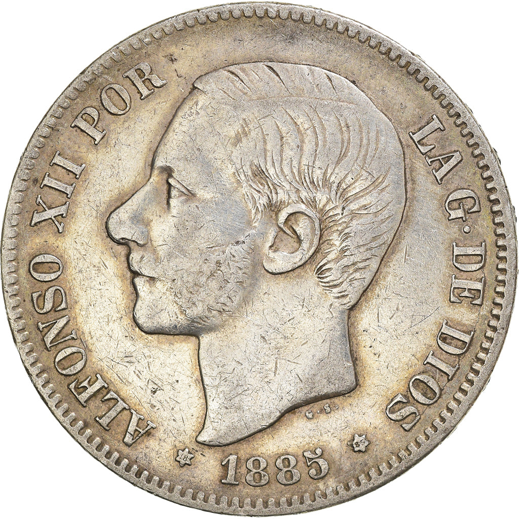 Coin, Spain, Alfonso XII, 5 Pesetas, 1885, VF(30-35), Silver, KM:688