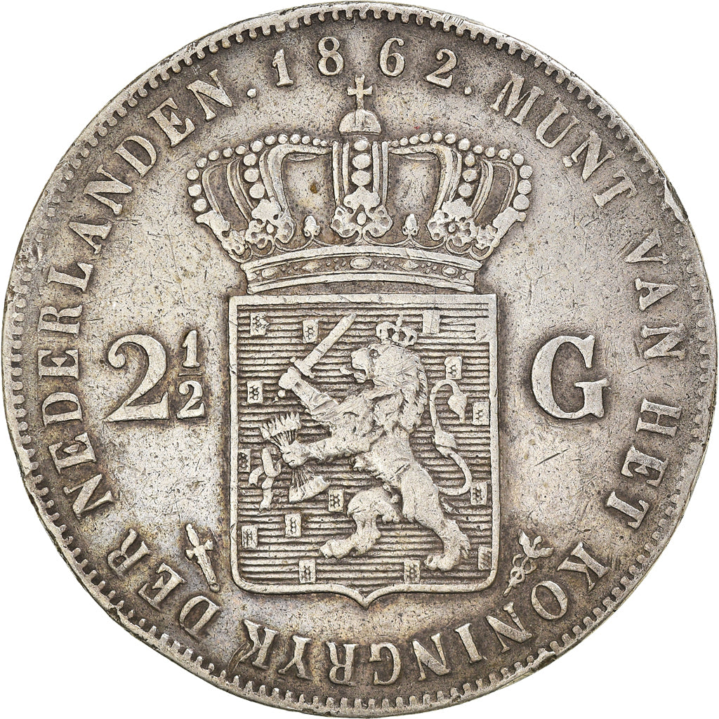 Coin, Netherlands, William III, 2-1/2 Gulden, 1862, VF(20-25), Silver, KM:82