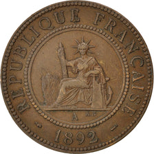 FRENCH INDO-CHINA, Cent, 1892, Paris, KM #1, EF(40-45), Bronze, 31, Lecompte...