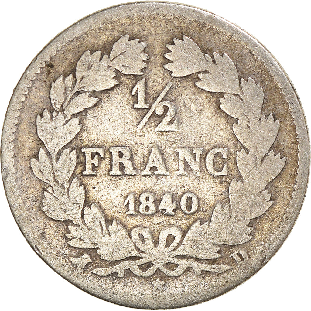 Moneta, Francia, Louis-Philippe, 1/2 Franc, 1840, Lyon, MB, Argento, KM:741.4
