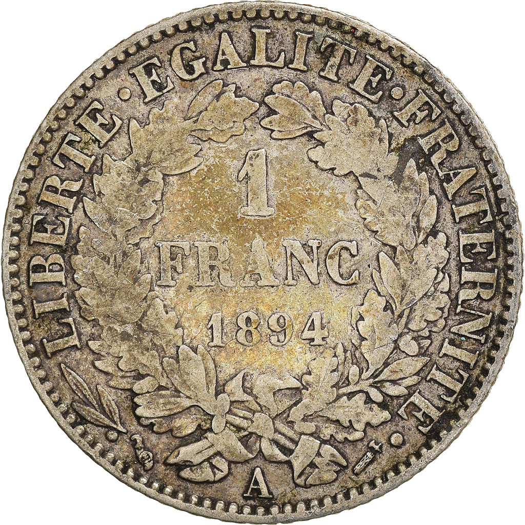 Moneta, Francia, Cérès, Franc, 1894, Paris, MB+, Argento, KM:822.1