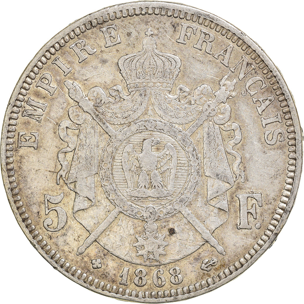 Coin, France, Napoleon III, 5 Francs, 1868, Strasbourg, EF(40-45), Silver