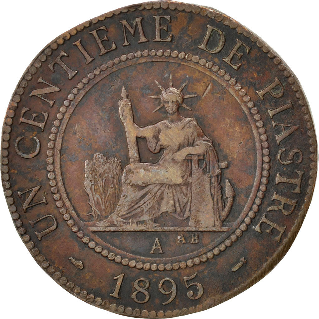FRENCH INDO-CHINA, Cent, 1895, Paris, KM #7, VF(20-25), Bronze, Lecompte #46,...