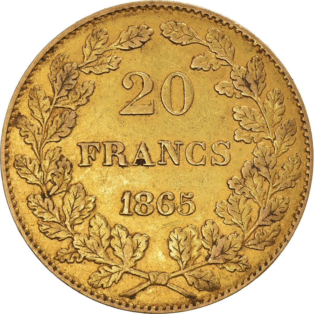Moneta, Belgio, Leopold I, 20 Francs, 1865, BB, Oro, KM:23