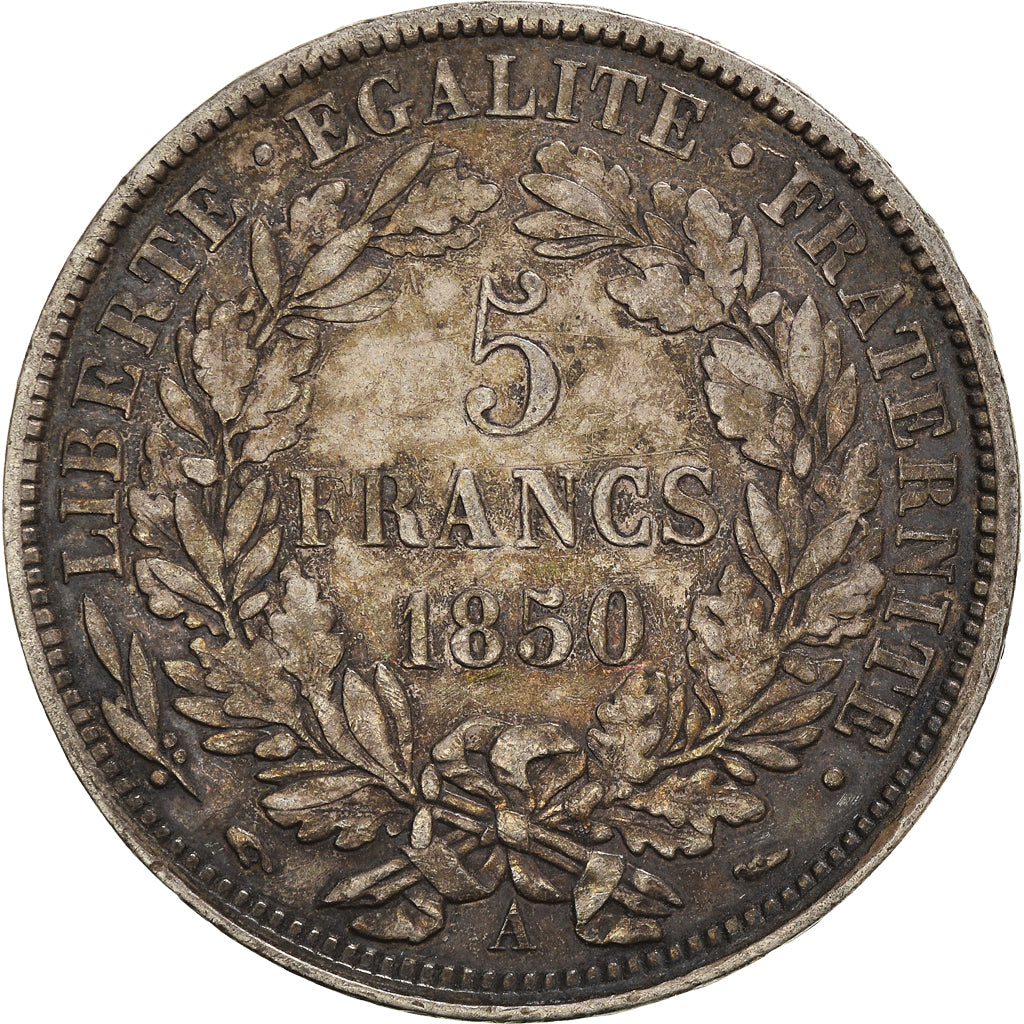 Moneta, Francia, Cérès, 5 Francs, 1850, Paris, BB, Argento, KM:761.1
