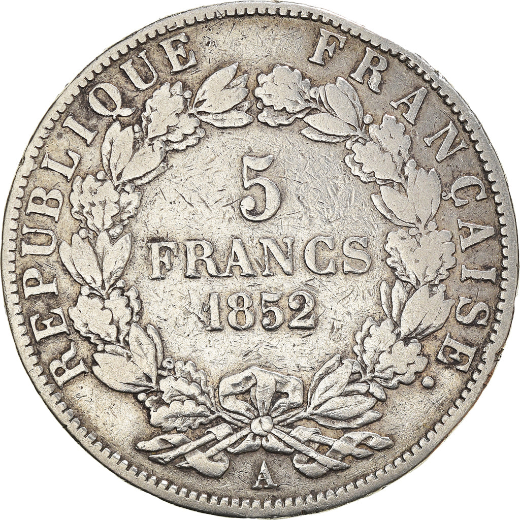 Munten, Frankrijk, Napoléon III, 5 Francs, 1852, Paris, ZG+, Zilver, KM:773.1