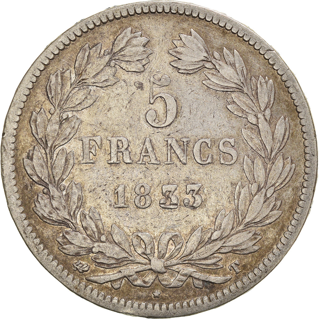 Coin, France, Louis-Philippe, 5 Francs, 1833, Nantes, VF(20-25), Silver
