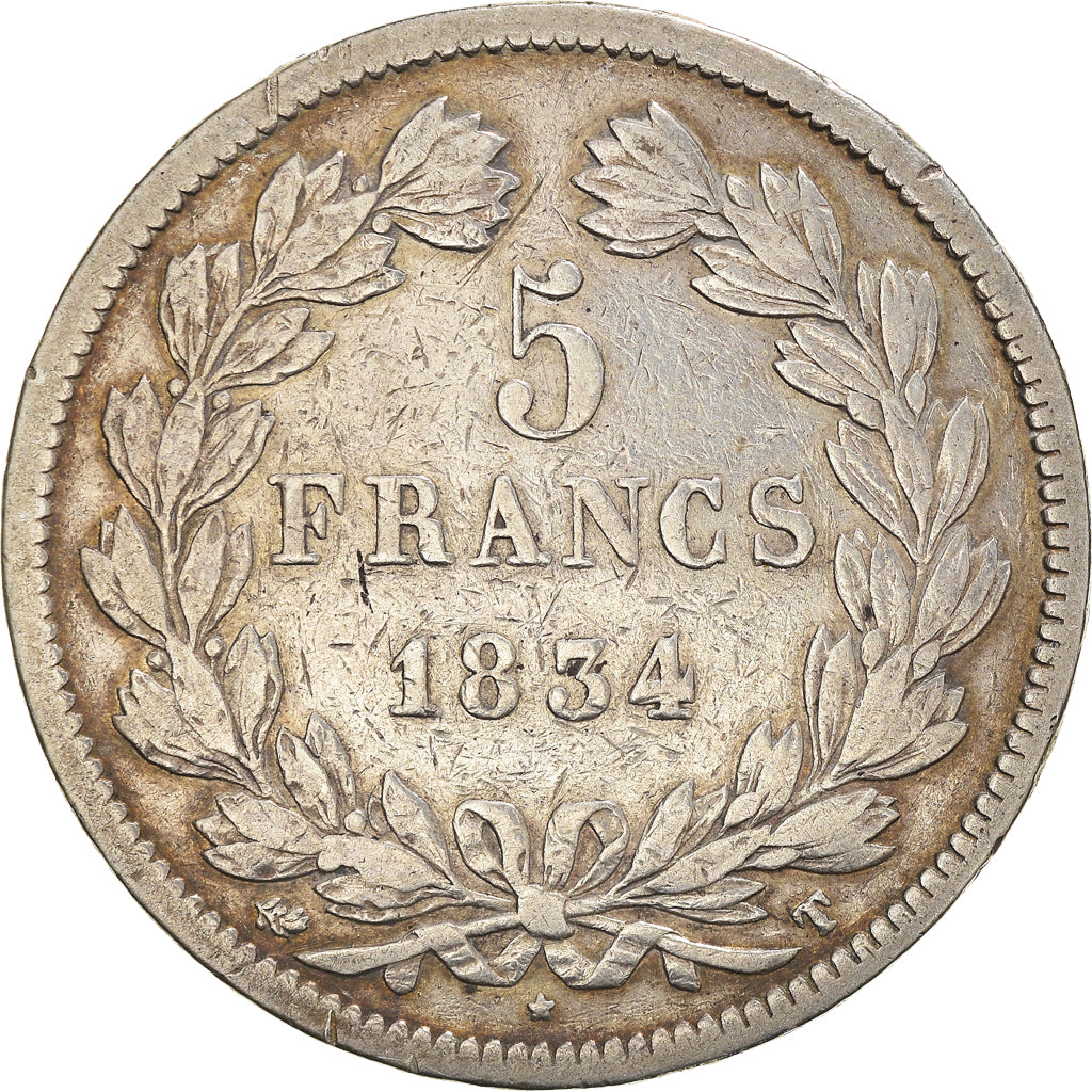 Coin, France, Louis-Philippe, 5 Francs, 1834, Nantes, VF(30-35), Silver
