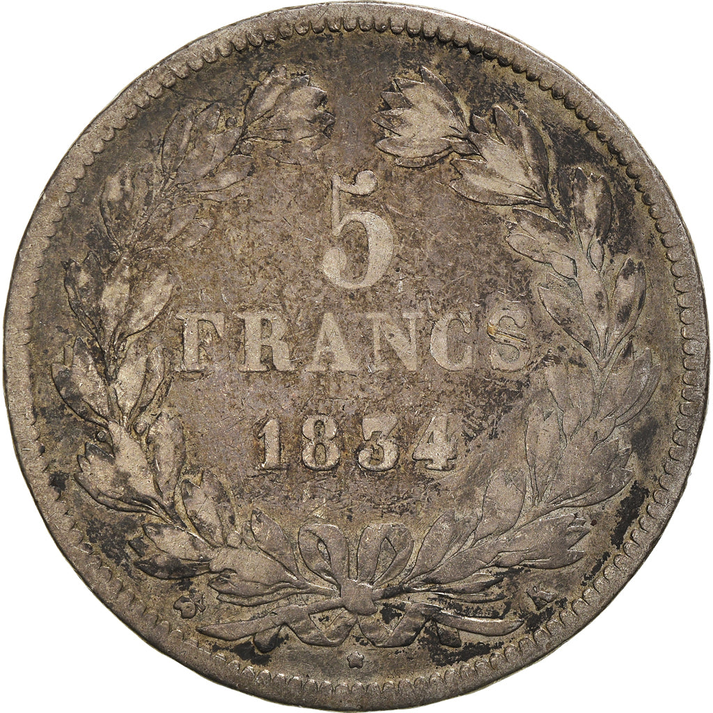 Moneta, Francia, Louis-Philippe, 5 Francs, 1834, Bordeaux, MB, Argento
