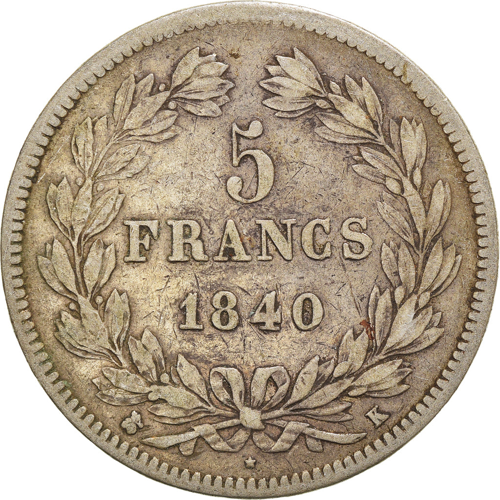 Moneta, Francia, Louis-Philippe, 5 Francs, 1840, Bordeaux, MB+, Argento