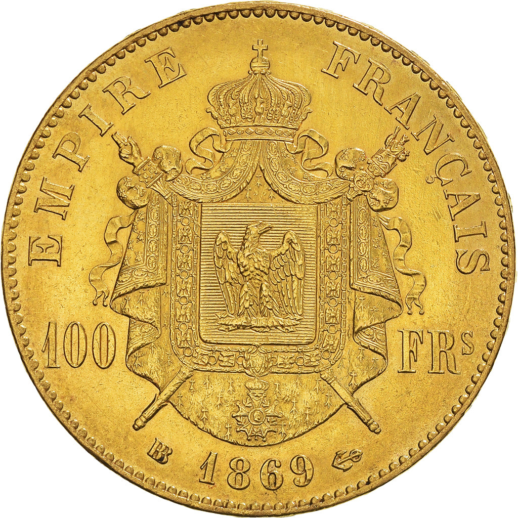 Munten, Frankrijk, Napoleon III, 100 Francs, 1869, Strasbourg, ZF+, Goud