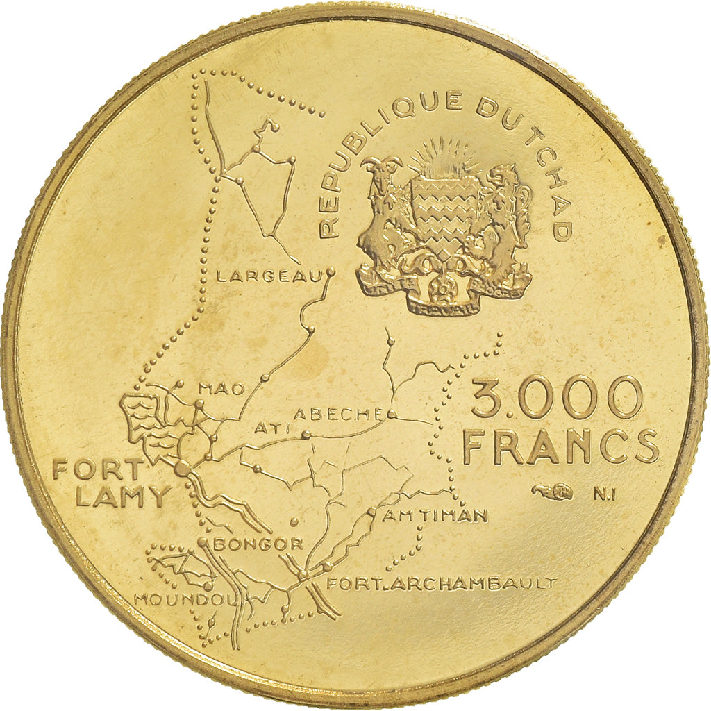 Coin, Chad, Gouverneur Éboué, 3000 Francs, 1940, Paris, MS(65-70), Gold, KM:9