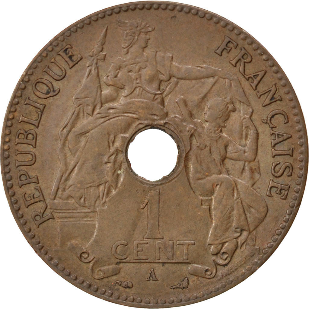 FRENCH INDO-CHINA, Cent, 1903, Paris, KM #8, EF(40-45), Bronze, 27.5, Lecompte..