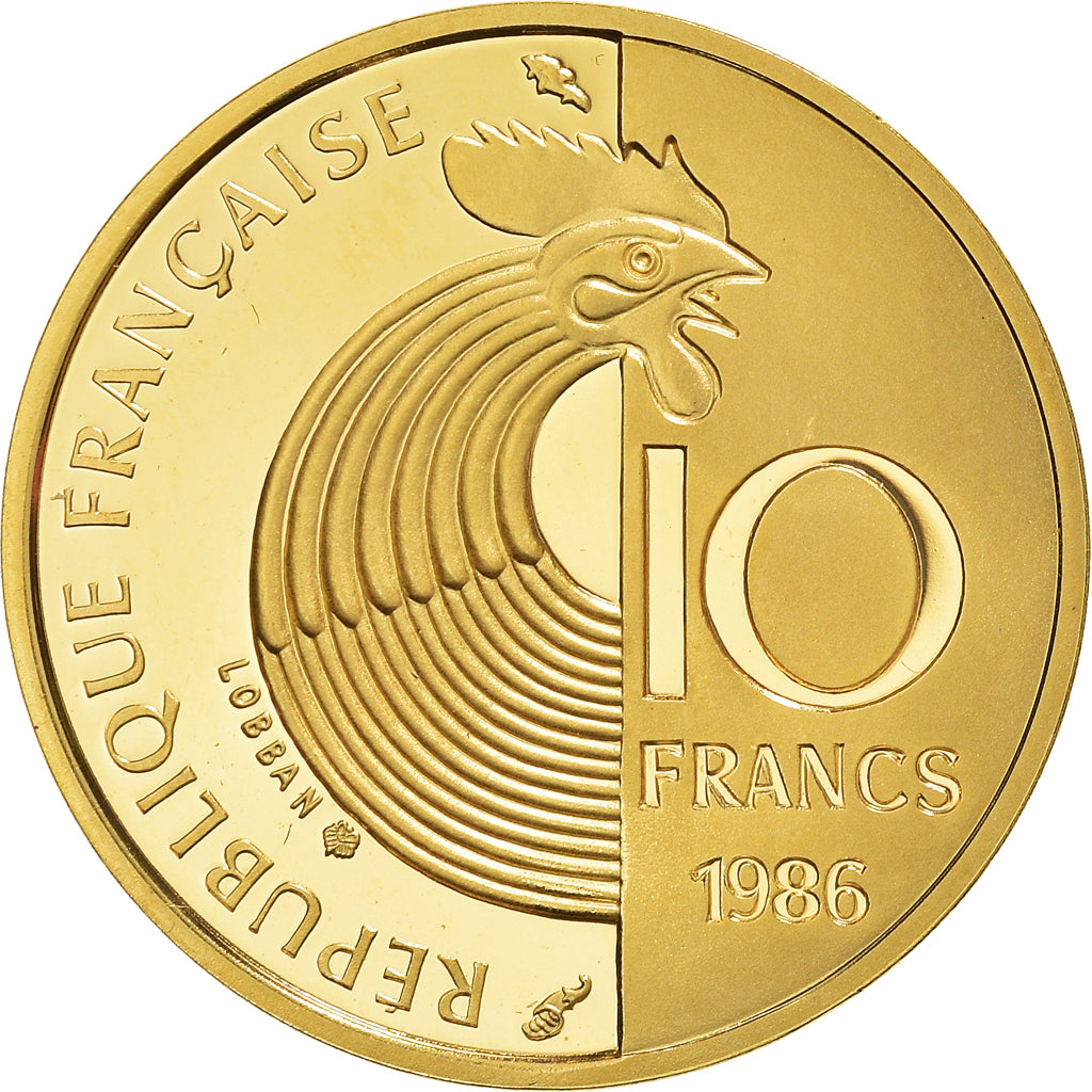 Moeda, França, Schuman, 10 Francs, 1986, BE, MS(65-70), Dourado, KM:958c