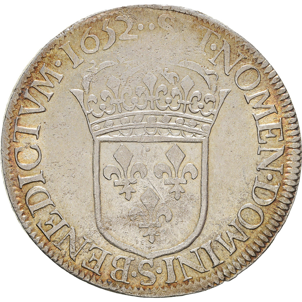 Moneta, Francja, Louis XIV, Écu à la mèche longue, Ecu, 1652, Troyes