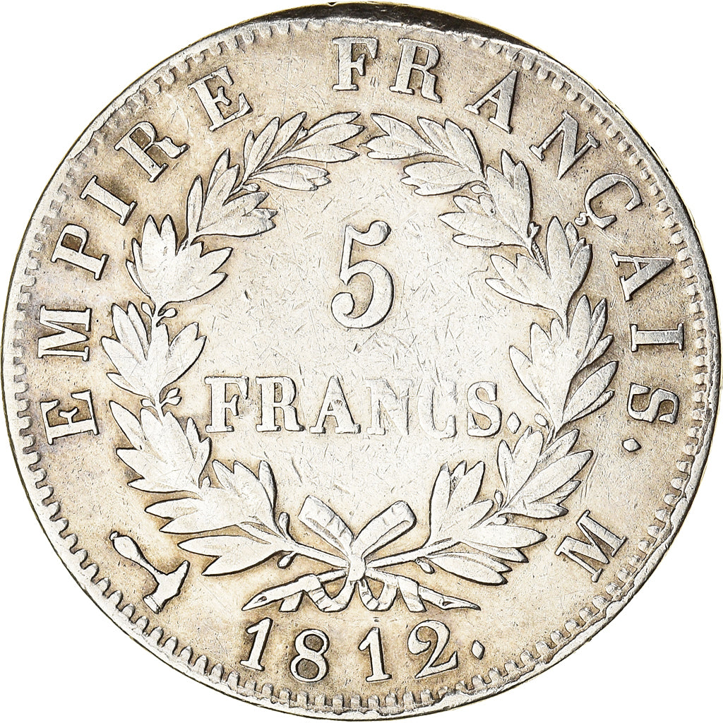 Moeda, França, Napoléon I, 5 Francs, 1812, Toulouse, VF(30-35), Prata