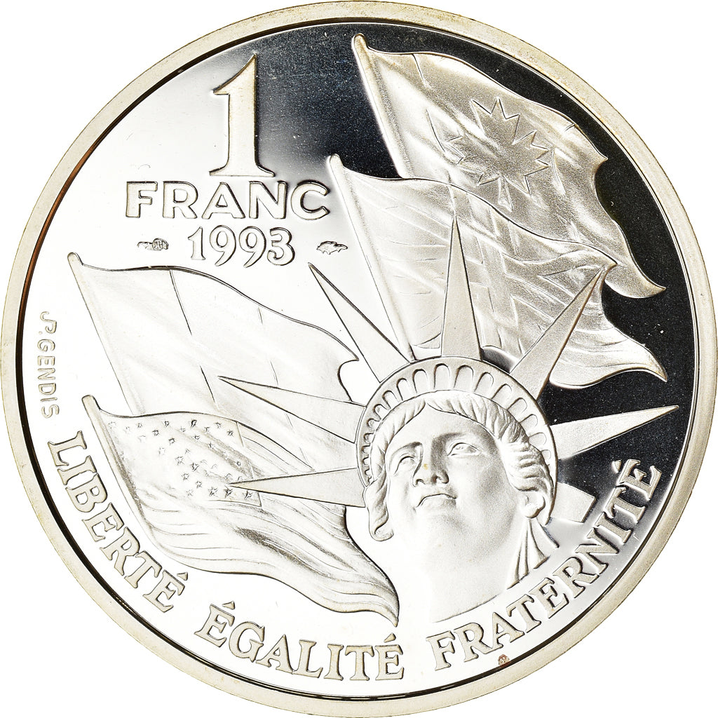 Moneta, Francja, Franc, 1993, Paris, BE, MS(65-70), Srebro, KM:1014, Gadoury:C38