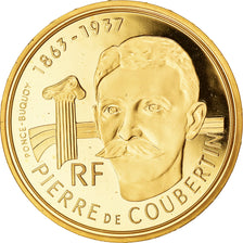 France, 500 Francs, Albertville, Coubertin, 1991, Monnaie de Paris, BE, Or, FDC