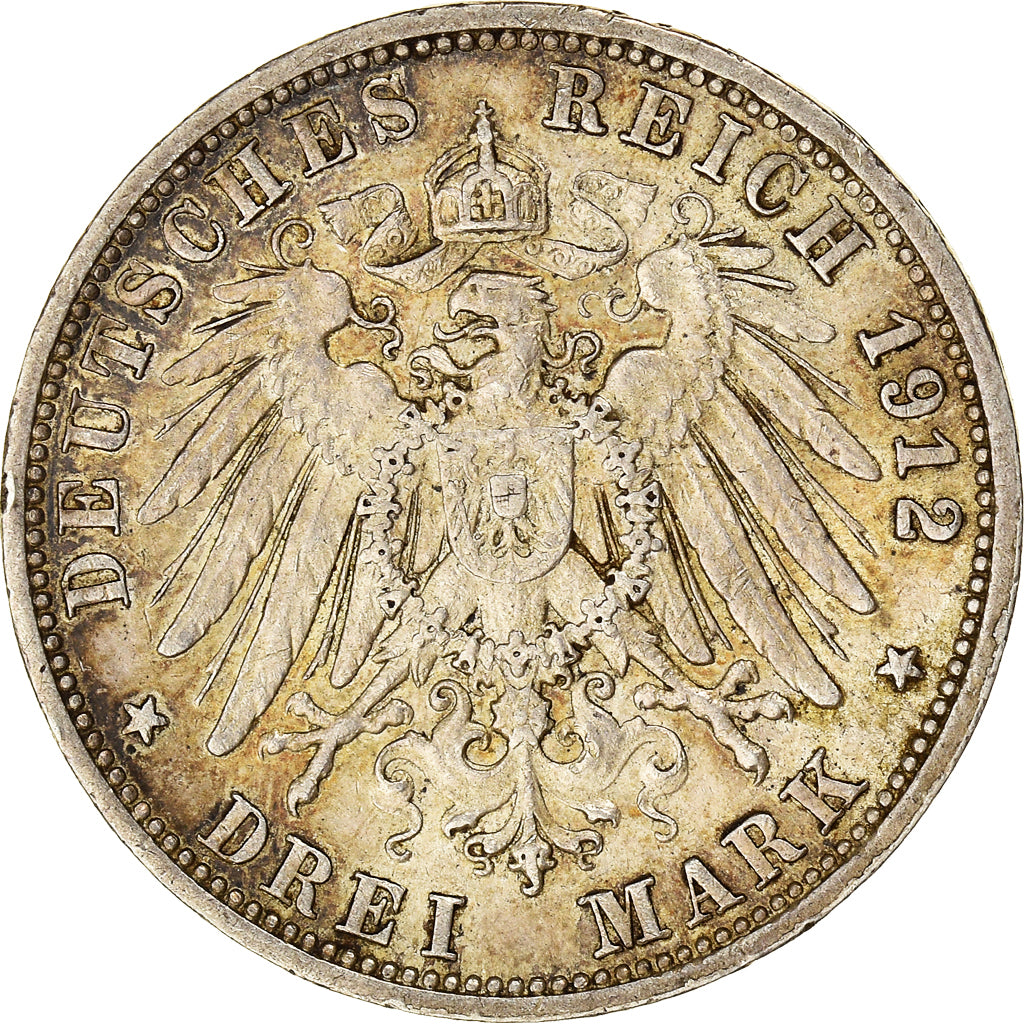 Münze, Deutsch Staaten, WURTTEMBERG, Wilhelm II, 3 Mark, 1912, Freudenstadt