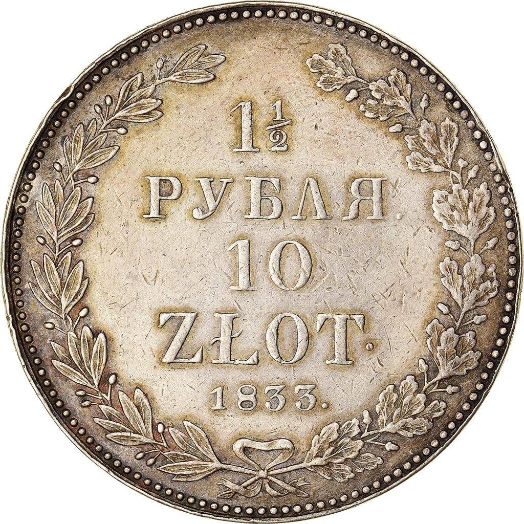 Munten, Polen, Nicholas I, 10 Zlotych-1-1/2 Rubles, 1833, Moneta Wschovensis