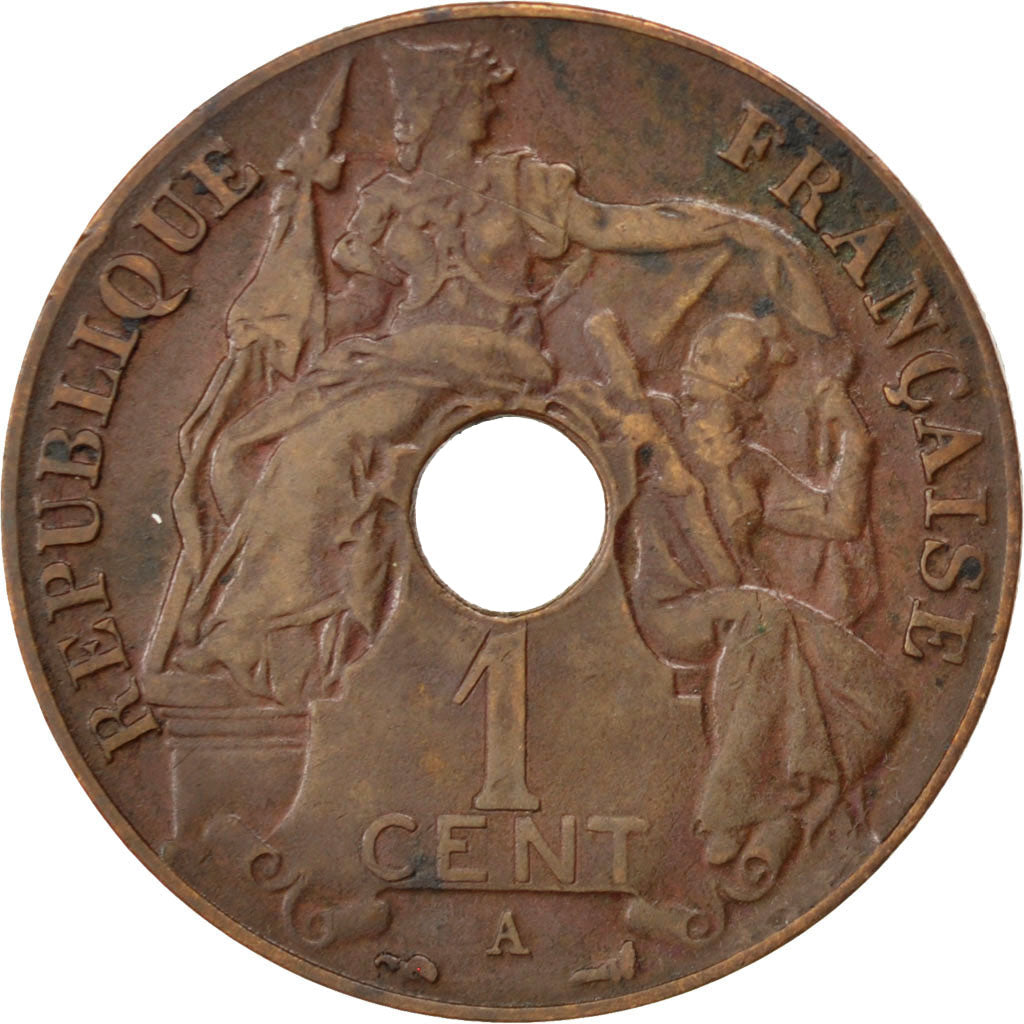 FRENCH INDO-CHINA, Cent, 1917, Paris, KM #12.1, EF(40-45), Bronze, 26, Lecompte.