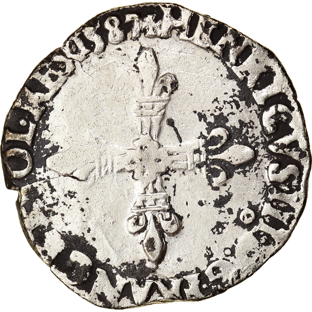 Coin, France, Henri III, 1/4 Ecu, 1587, Rennes, VF(20-25), Silver, Duplessy:1133