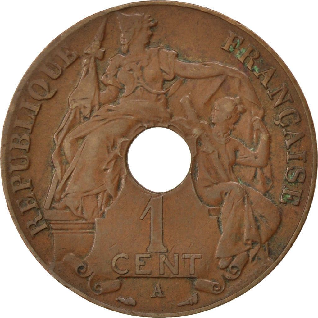 FRENCH INDO-CHINA, Cent, 1917, Paris, KM #12.1, EF(40-45), Bronze, 26, Lecompte.