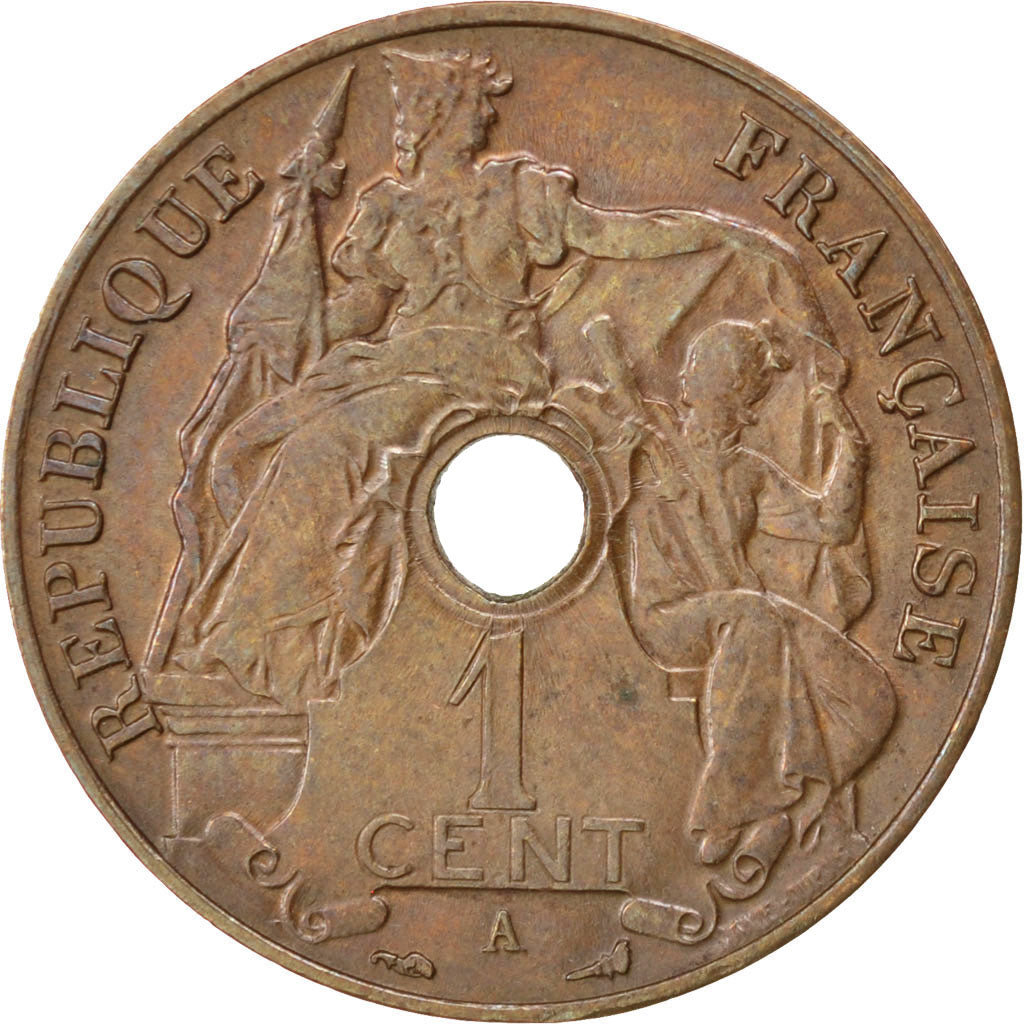 FRENCH INDO-CHINA, Cent, 1919, Paris, KM #12.1, EF(40-45), Bronze, 26, Lecompte.